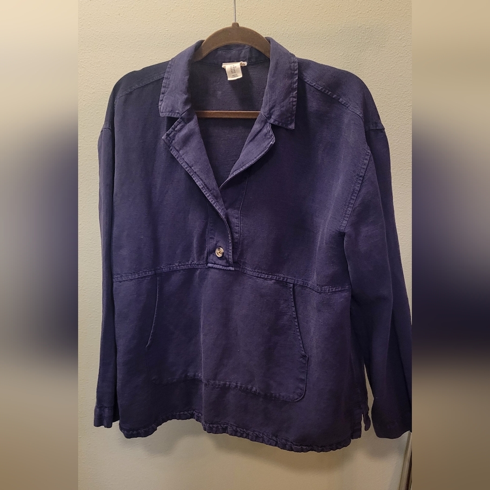 Nicole Miller Deep Blue Linen Long Sleeve Shirt